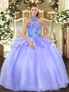 Sophisticated Lavender Lace Up Sweet 16 Dress Embroidery Sleeveless Floor Length