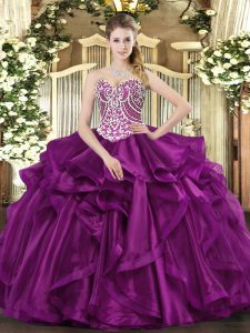 Luxurious Sleeveless Lace Up Floor Length Beading and Ruffles Quinceanera Gown
