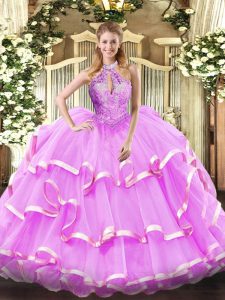 Exceptional Lilac Lace Up 15 Quinceanera Dress Beading Sleeveless Floor Length