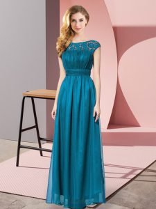 Beauteous Teal Empire Tulle Scoop Sleeveless Lace Floor Length Zipper Prom Party Dress