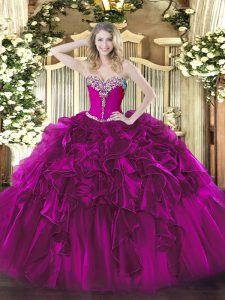Chic Sleeveless Lace Up Floor Length Beading and Ruffles 15 Quinceanera Dress