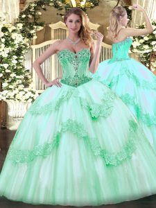 Elegant Apple Green Sleeveless Beading and Appliques Floor Length Ball Gown Prom Dress