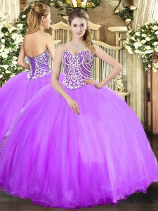 New Arrival Lavender Sleeveless Beading Floor Length Sweet 16 Dresses