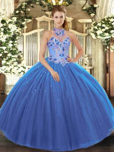 Exceptional Sleeveless Lace Up Floor Length Embroidery Vestidos de Quinceanera