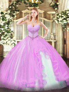  Floor Length Lilac Quinceanera Dresses Sweetheart Sleeveless Lace Up