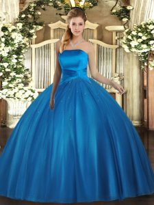  Ruching Ball Gown Prom Dress Baby Blue Lace Up Sleeveless Floor Length