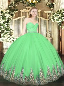  Green Sleeveless Tulle Zipper Quinceanera Dress for Military Ball and Sweet 16 and Quinceanera