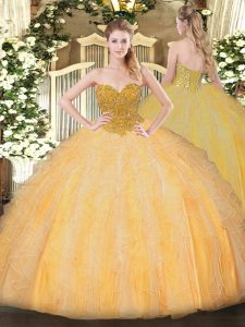 Charming Orange Lace Up Quinceanera Dress Beading and Ruffles Sleeveless Floor Length