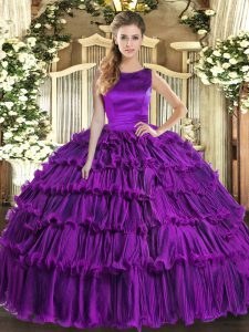  Scoop Sleeveless Organza Quinceanera Gown Ruffled Layers Lace Up