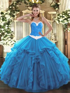  Sleeveless Lace Up Floor Length Appliques and Ruffles Quinceanera Dresses