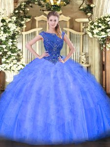 Stunning Floor Length Ball Gowns Sleeveless Blue 15 Quinceanera Dress Zipper