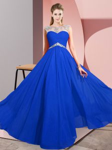  Royal Blue Clasp Handle Dress for Prom Beading Sleeveless Floor Length