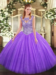  Lavender Scoop Lace Up Beading Quinceanera Gown Sleeveless