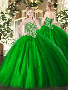  Green Sleeveless Beading Floor Length Quinceanera Gown