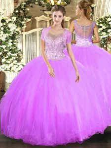  Lilac Sleeveless Tulle Clasp Handle Quinceanera Gown for Military Ball and Sweet 16 and Quinceanera