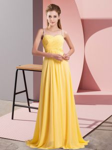 Captivating Chiffon Sleeveless Floor Length Homecoming Dress and Ruching