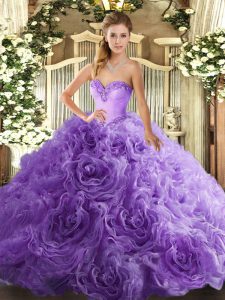  Sweetheart Sleeveless Sweet 16 Dress Floor Length Beading Lavender Fabric With Rolling Flowers
