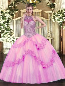 Decent Tulle Sleeveless Floor Length Ball Gown Prom Dress and Beading and Appliques
