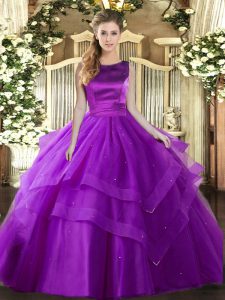 Dynamic Scoop Sleeveless Tulle Quinceanera Dress Ruffled Layers Lace Up