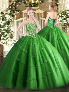 Exceptional Green Lace Up Sweetheart Beading and Appliques Ball Gown Prom Dress Tulle Sleeveless
