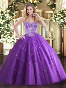 Delicate Beading and Appliques Sweet 16 Quinceanera Dress Purple Lace Up Sleeveless Floor Length