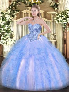 Gorgeous Sweetheart Sleeveless Lace Up Quinceanera Dress Blue And White Organza