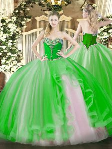  Ball Gowns Beading and Ruffles Sweet 16 Dresses Lace Up Tulle Sleeveless Floor Length