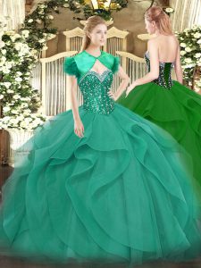 Glittering Floor Length Turquoise Quinceanera Dress Sweetheart Sleeveless Lace Up