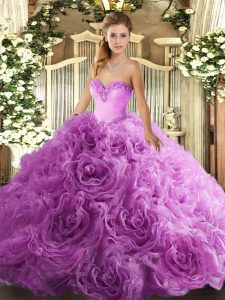 Beautiful Lilac Sleeveless Floor Length Beading Lace Up Sweet 16 Dress