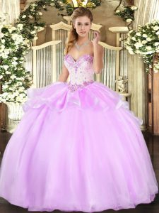 Adorable Beading Sweet 16 Dress Lilac Lace Up Sleeveless Floor Length