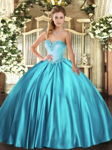 High End Satin Sweetheart Sleeveless Lace Up Beading Quinceanera Dresses in Teal 