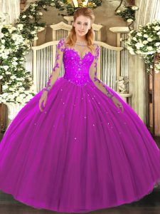 Wonderful Long Sleeves Lace Up Floor Length Lace Quinceanera Dresses