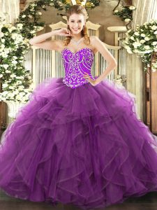  Purple Sleeveless Beading and Ruffles Floor Length Quinceanera Dresses