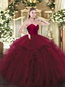Gorgeous Sweetheart Sleeveless Tulle Quinceanera Gowns Ruffles Lace Up
