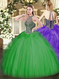  Green Sleeveless Tulle Lace Up Quinceanera Dresses for Sweet 16 and Quinceanera