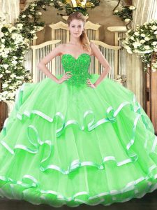 Customized Apple Green Sweetheart Neckline Lace Sweet 16 Dresses Sleeveless Lace Up