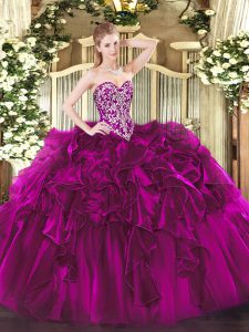 Stylish Sleeveless Lace Up Floor Length Beading and Ruffles Vestidos de Quinceanera