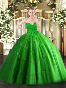 Dramatic Sweetheart Sleeveless Lace Up Sweet 16 Dresses Green Tulle