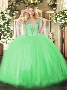 Edgy Sleeveless Lace Up Floor Length Beading Sweet 16 Quinceanera Dress