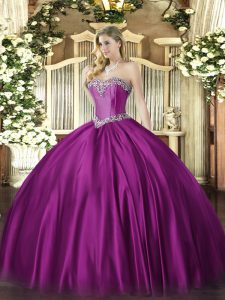  Fuchsia Sweetheart Neckline Beading Quinceanera Gown Sleeveless Lace Up