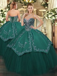 Fitting Sweetheart Sleeveless Lace Up Quinceanera Dresses Dark Green Taffeta and Tulle