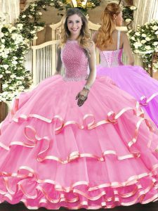  Organza Sleeveless Floor Length Sweet 16 Quinceanera Dress and Beading and Ruffled Layers