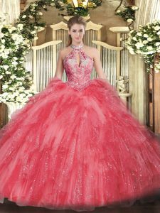 Hot Selling Sleeveless Beading and Ruffles Lace Up Quinceanera Dresses