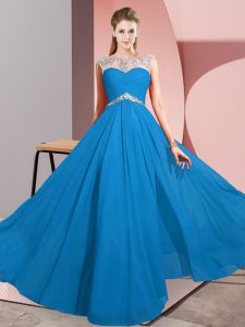  Sleeveless Floor Length Beading Clasp Handle Prom Dresses with Blue