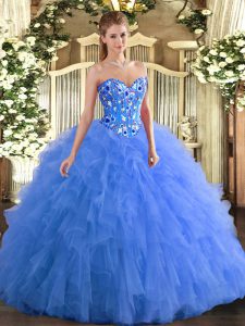  Ball Gowns Quinceanera Dress Blue Sweetheart Tulle Sleeveless Floor Length Lace Up