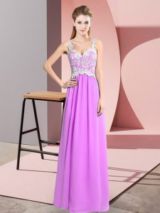  Lace Evening Dress Lilac Zipper Sleeveless Floor Length
