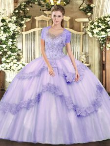 Admirable Lavender Clasp Handle Sweet 16 Dresses Beading and Appliques Sleeveless Floor Length
