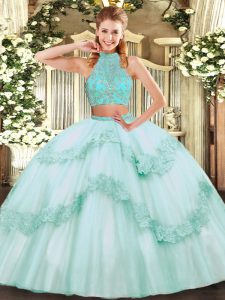 Exquisite Apple Green Sleeveless Tulle Criss Cross Sweet 16 Dress for Military Ball and Sweet 16 and Quinceanera