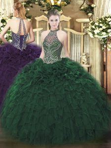  Sleeveless Lace Up Floor Length Beading and Ruffles 15th Birthday Dress