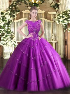  Tulle Sleeveless Floor Length Sweet 16 Quinceanera Dress and Beading and Appliques